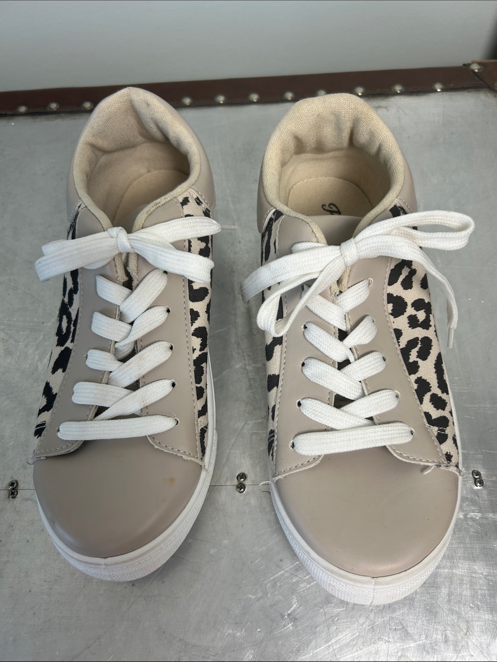 Pink Lily Taupe Leopard-Accent Women’s Sneakers